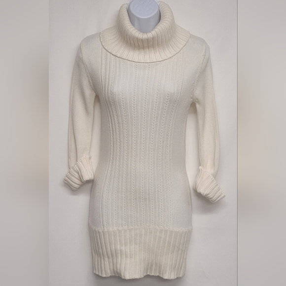 Candie's Sweaters - Candie's S Ivory Creamy Off White Cowlneck Long Sweater 3/4 Cuffed Sleeve